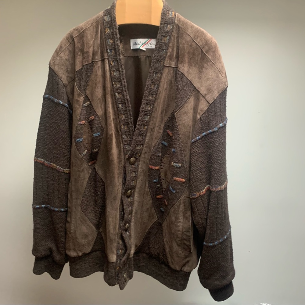 Vintage Leather Jacket - Unique Coloured Knit Designs